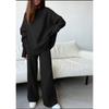Women's Casual Two-Piece Suit, Long Sleeve, Wide-Leg Pants, Loose Turtleneck, Knitted, European and American Fashion