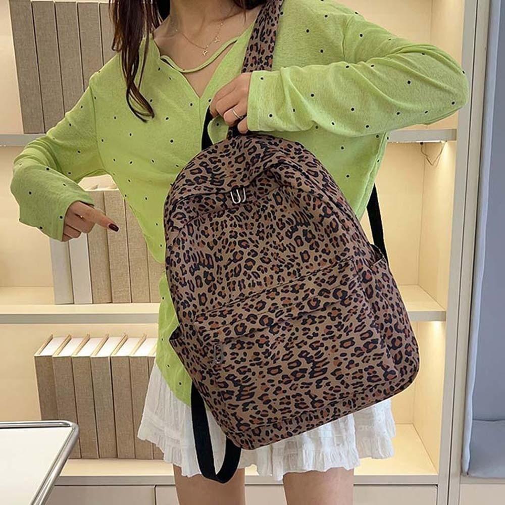 Daypack Students School Bag Nylon Large Capacity Backpack Laptop Bag Leopard Print Backpack Men