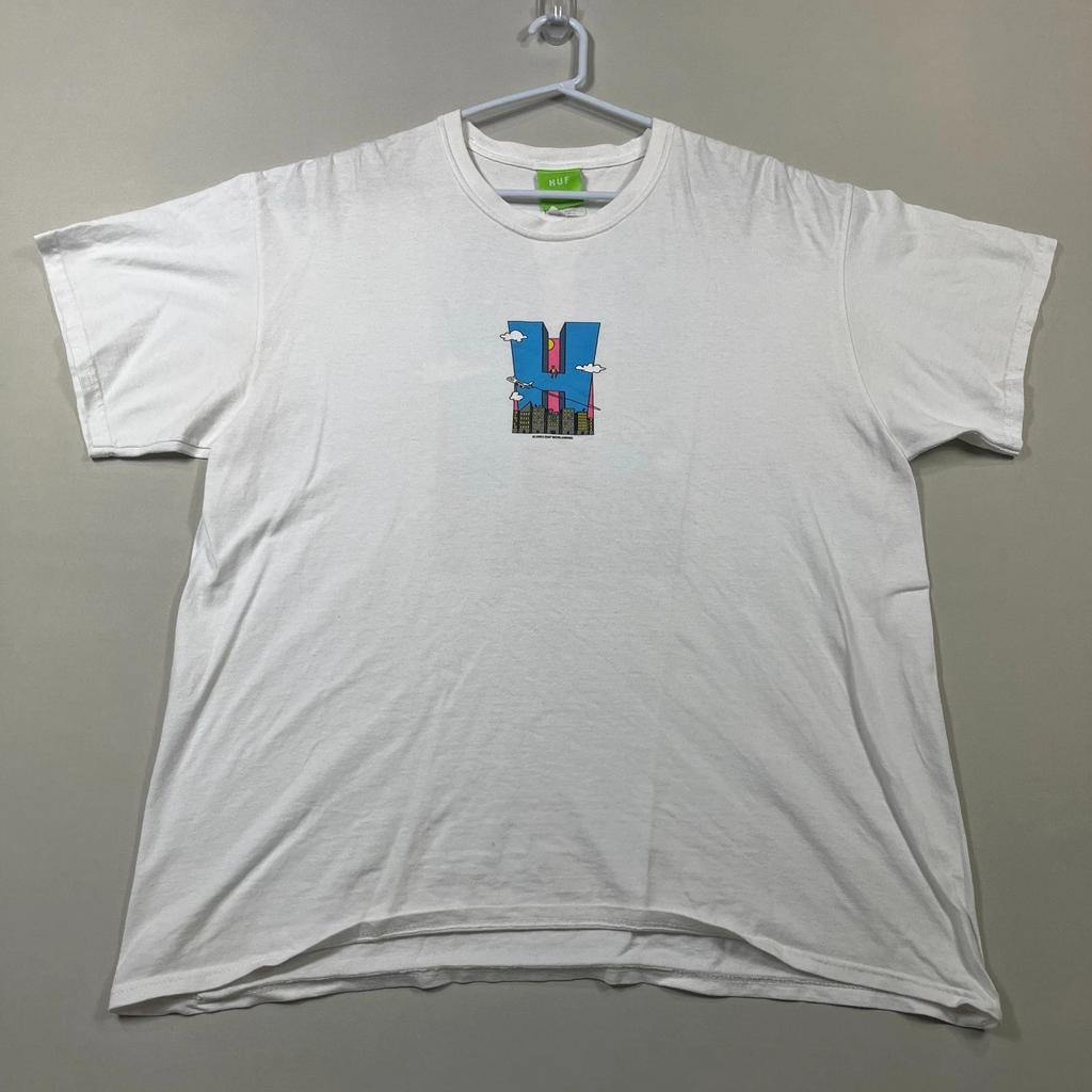 HUF T Shirt Vintage Logo Short Sleeve Cotton White Tee Y2K Mens XL