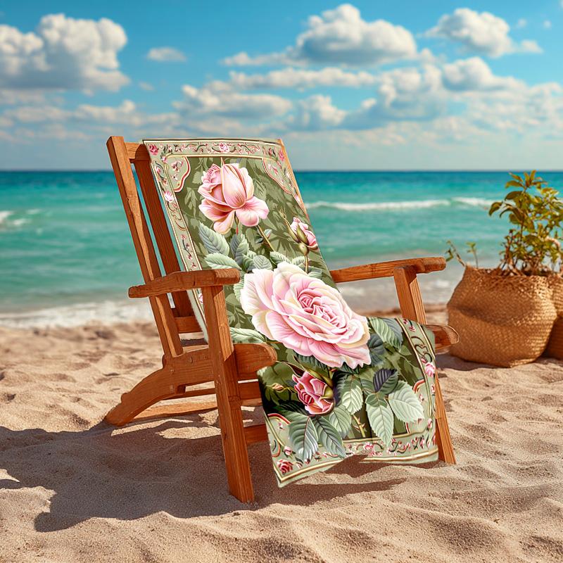 Elegant Pink Roses Garden Art Soft Beach Towel Outdoor Camping Vacation Swimming Beach Towel Outdoor Absorbent Bath Towel Blanket A5