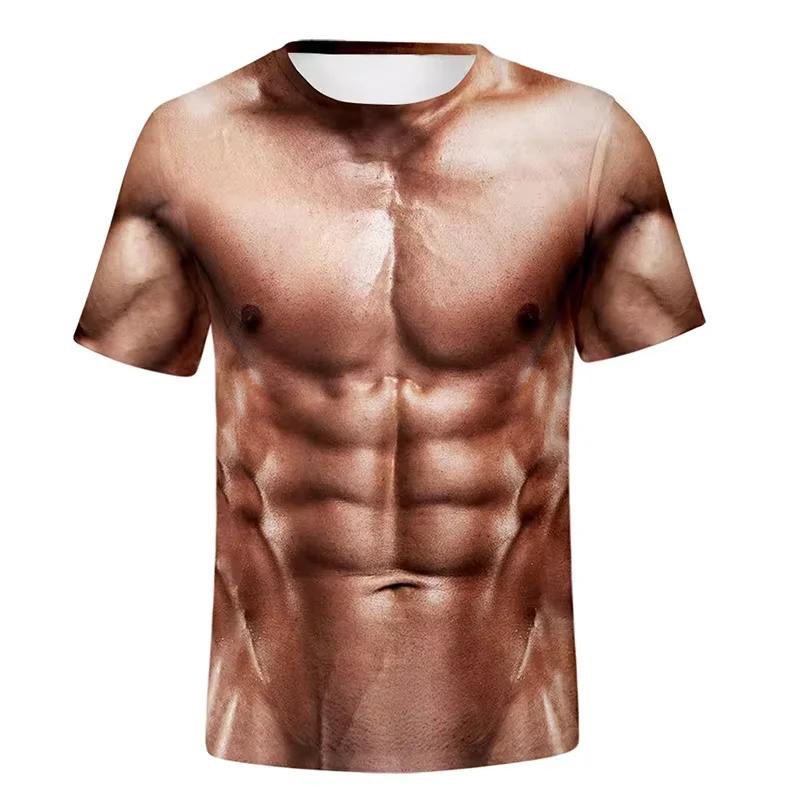 Summer Round Neck 3D Funny Muscle Print Top Fashionable Casual Short Sleeved Men's T-shirts