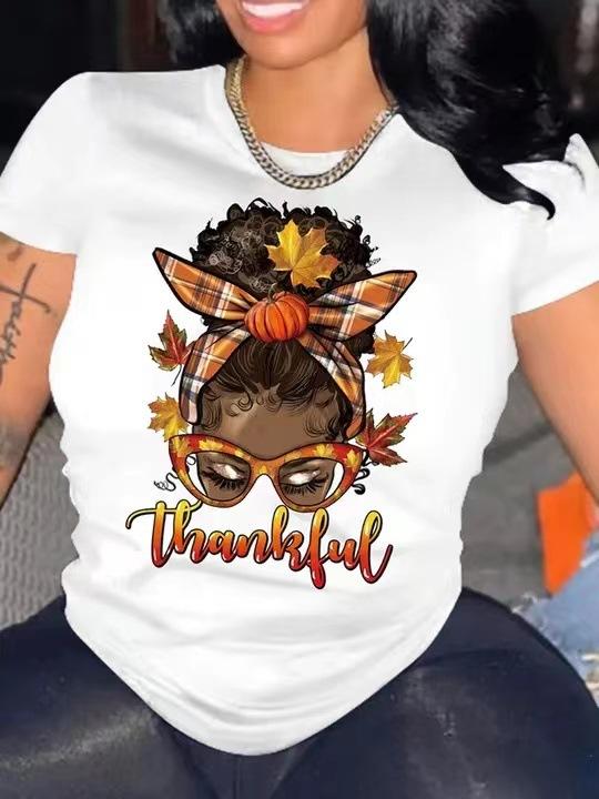 

European and American spot printed crew neck T-shirt spring and summer casual short-sleeved crew neck top short-sleeved women s T-shirt 5XL білий
