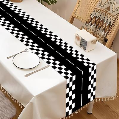 PE Klassisch Schwarz Weiß Kariert Tischläufer Polyester Rennsport-Thema Party Platzsets Fußballtor Tasse Hochzeitstisch Esstischdekoration