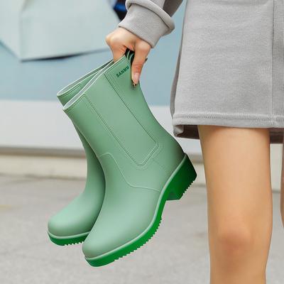Mittelhohe Damen-Regenstiefel Outdoor Lässig Wasserdicht Rutschfest Oberbekleidung Wasserschuhe Arbeitsschuhe Dick und Warm für Vier Jahreszeiten