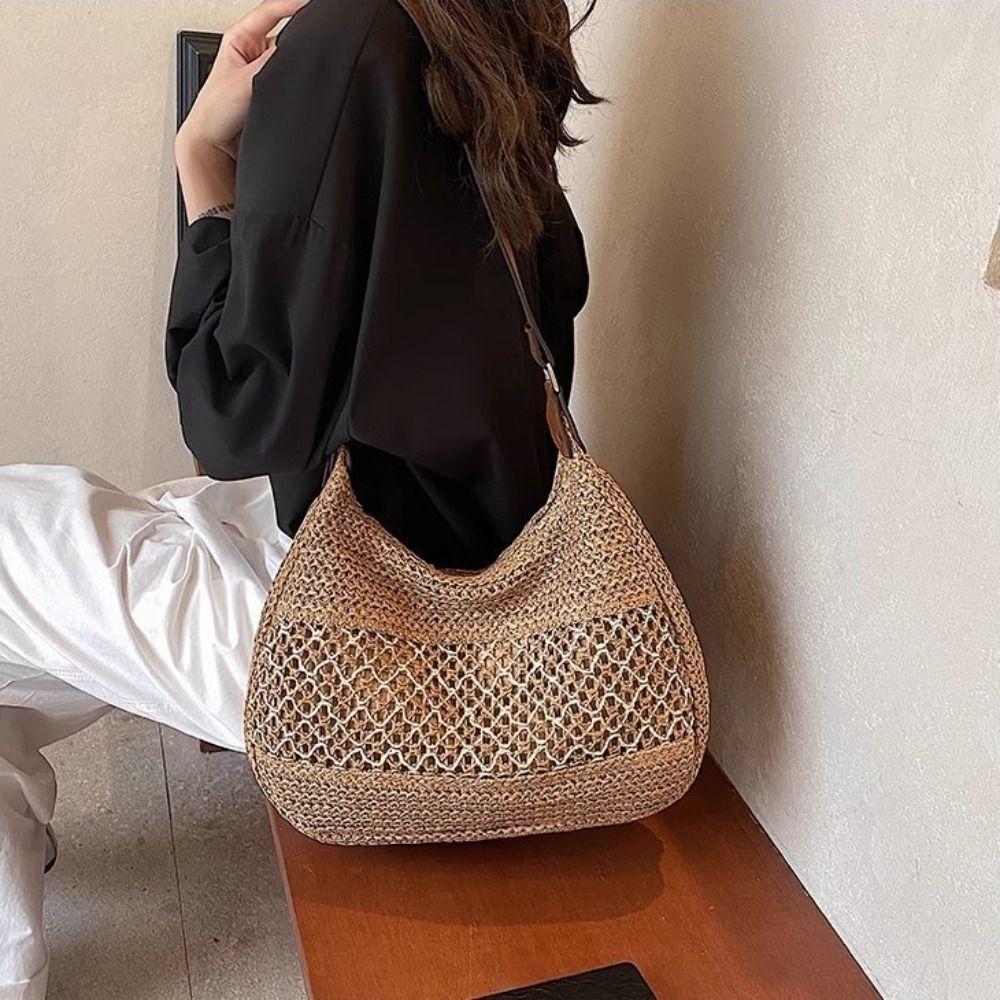 Simple Weave Tote Bag Large Capacity Summer Beach Straw Handbag Casual Bohemian Shoulder Bag Beach