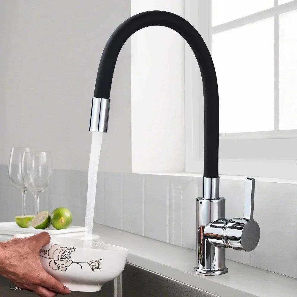 Kitchen Sink Faucet Silicone Hot and Cold Water Faucet Universal Rubber Tube Tap Black 360° Rotating Kitchen Accessories