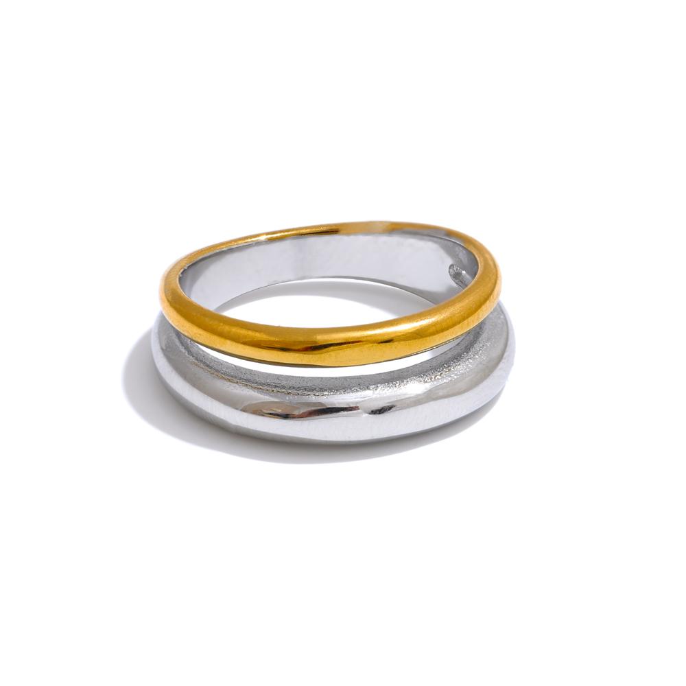 

Statement Stainless Steel Metal Double Color Geometric Casting Ring for Women Water Resistant Trendy Jewelry Gift 6