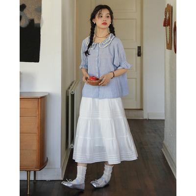 Xia Literary and Artistic Pull-up Xiaoqing Small White Dress Medium and Long First Love Skirt Umbrella Skirt Skirt Skirt