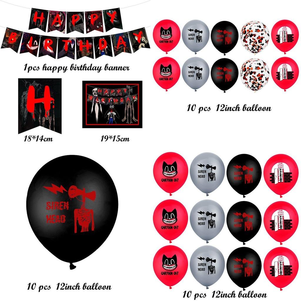 Siren Head Cartoon Cat Horror Theme Birthday Party Balloon Banner Cake Topper Set