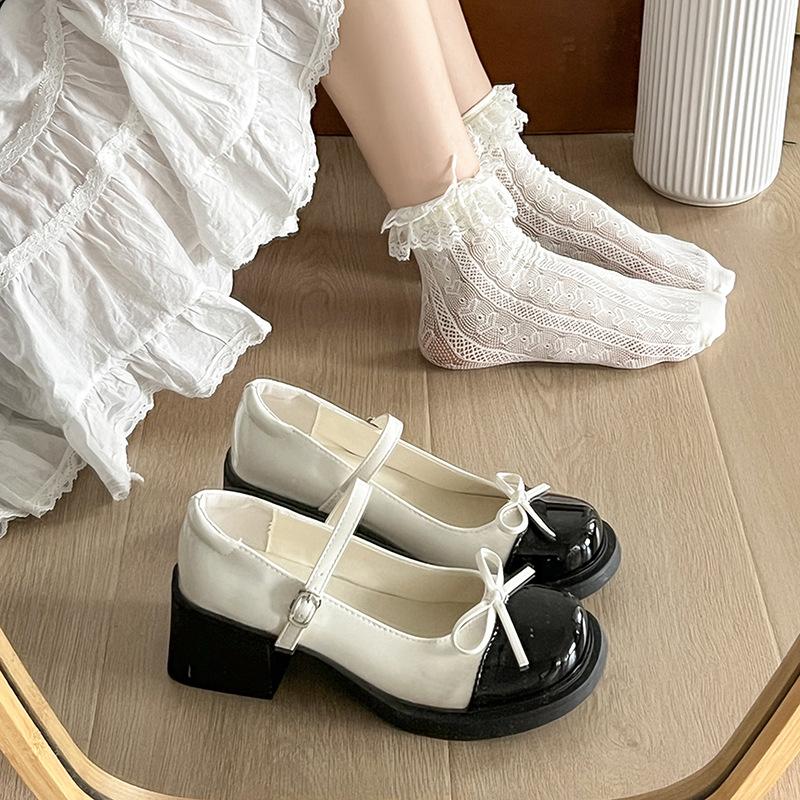 

Mary Jane small leather shoes high heels French summer 2025 new retro thick heel bow single shoes high heels 35 белый