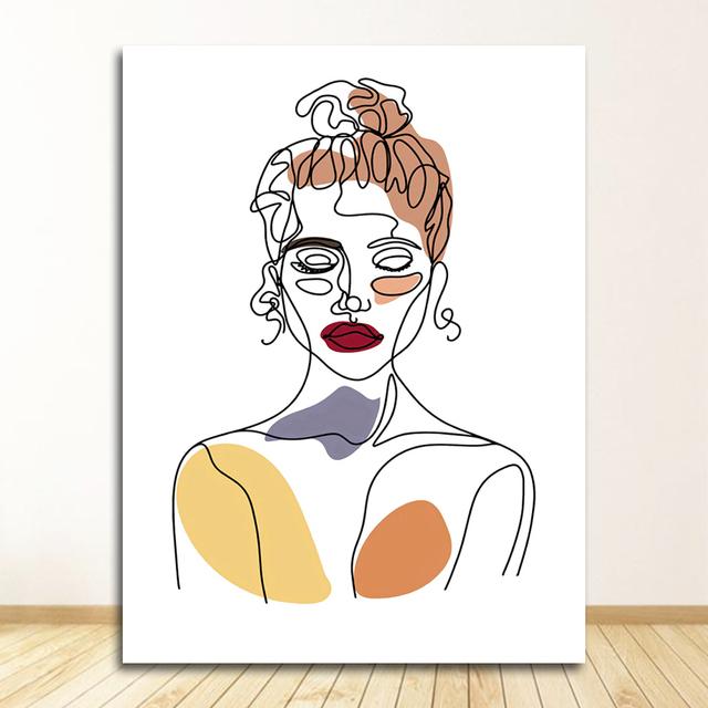 Wandbilder für Wohnzimmer, Salon, Heimdekoration, Wandkunst, Leinwand, Malerei, Blumenmädchen, abstraktes Gesicht, nordische Poster und Drucke