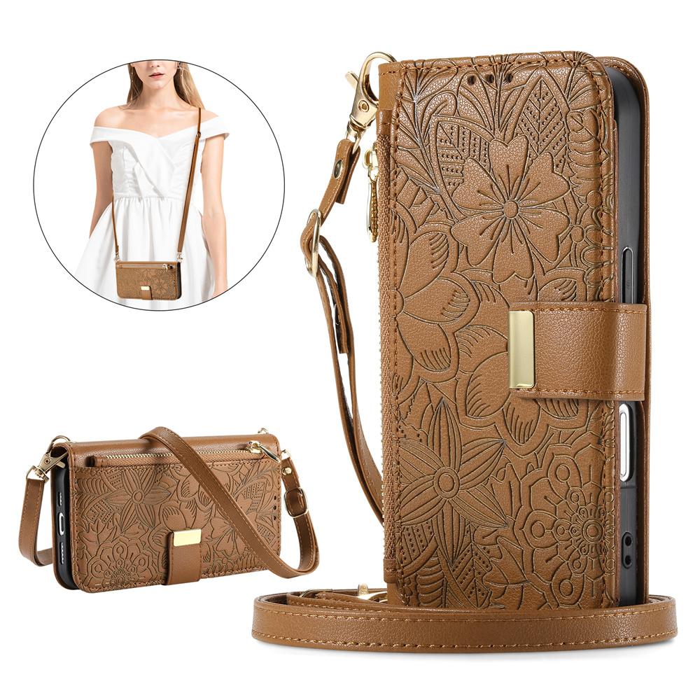 Zipper Crossbody Leather Wallet Card Slot Phone Case for IPhone 16E 16 Plus 15 14 13 12 Pro Max 17 Air Wrist Strap Funda Cover