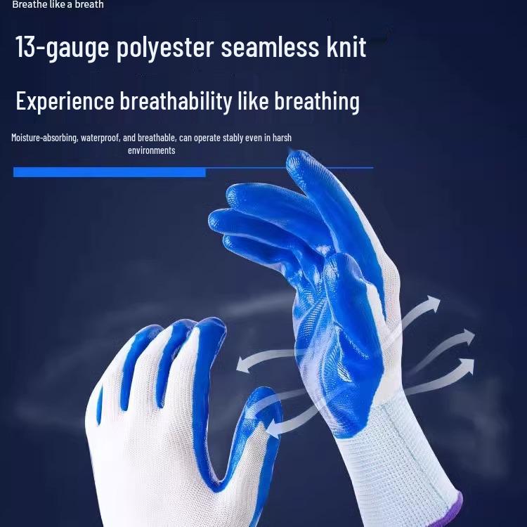 Pengyi Nitrile Rubber Work Gloves: Wear-Resistant, Anti-Slip, Waterproof, Oil-Proof for Men & Women - Ideal for Construction in Autumn & Winter.