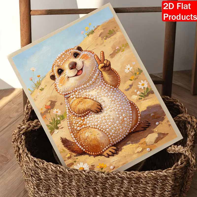 Beautiful Framed Pearl Painting Kit Cute Groundhog Victory Sign DIY 3D Bead Art Canvas Creative Wall Decor Relaxing Hobby Gift for Adults