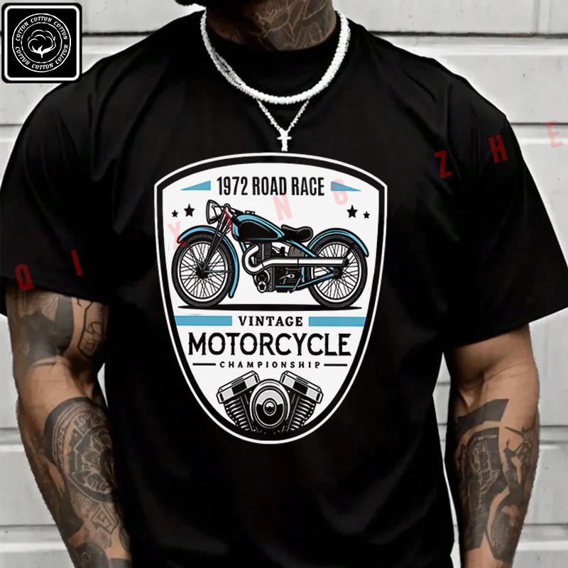 Men's And Women's T-shirt Summer Moto Cotton Tee A Close Up Of A Motorcycle Badge Short-sleeved
