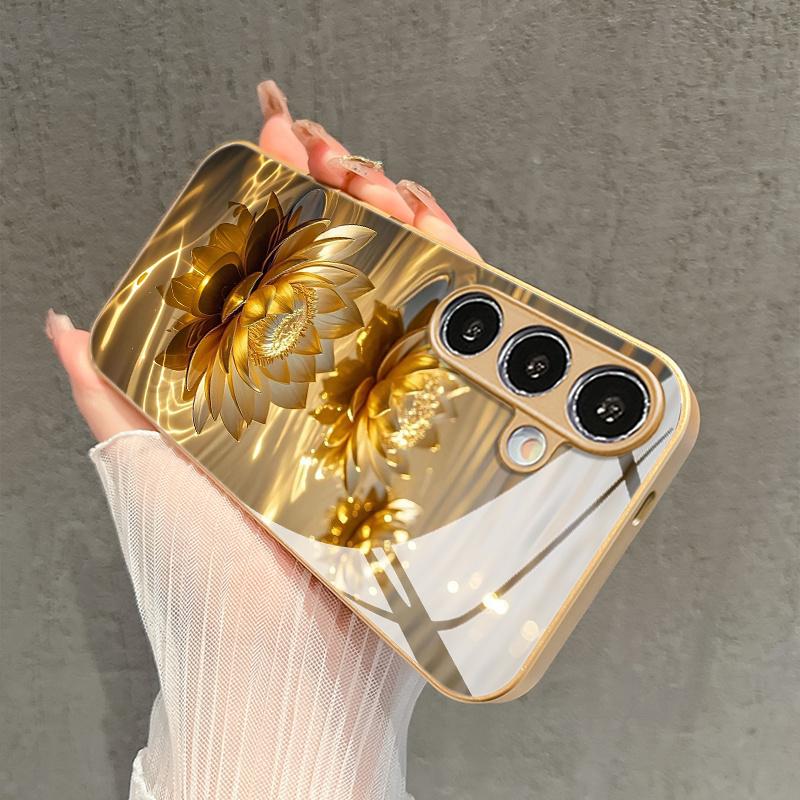 Gorgeous gold lotus patterned glass phone case for Samsung Galaxy S26 S25 S24 S23 S22 S21 S20 fe/plus/Ultra hard case back cover