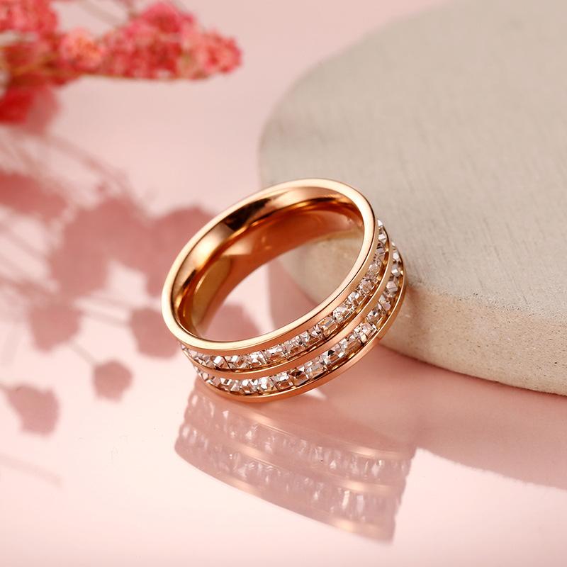 Cub de Zahăr Țigănesc Plin de Inele cu Diamante Inele din Oțel Titan Modă de Navetă Nu Se Decolorează Inel de Cuplu