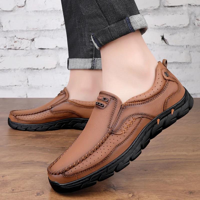 Genuine Leather Handmade Shoes  Casual Shoes For Men Flat Platform Walking Shoe Outdoor Footwear Loafers Breathable Sneakers