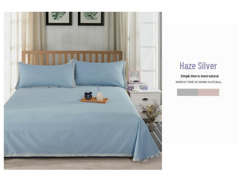 Solid Color Cotton Three-Piece Bedding Set for Single/Double Bed
