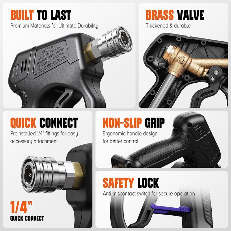 High-Pressure 4500PSI Anti-Tangle Multi-Functional Car Wash Spray Gun