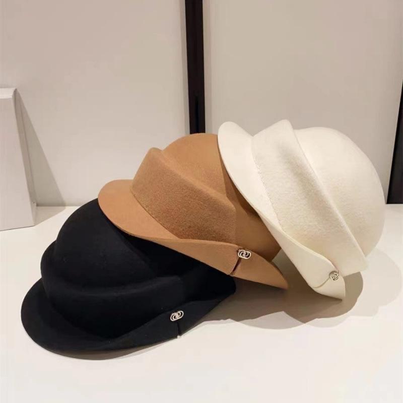 French Hepburn Style Flanged Hat Top Hat Children Autumn and Winter Bucket Hat Australian Wool Felt Hat Celebrity Style Top Hat Basin