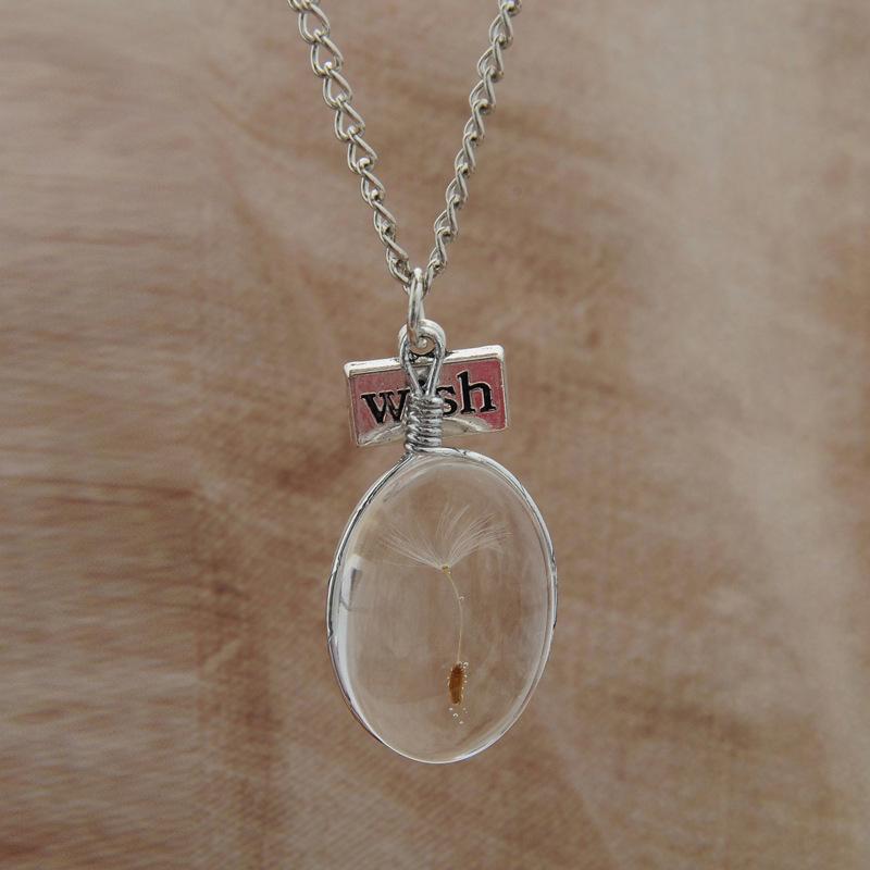 Real Wish Glass Dandelion Seeds In Glass Wish Bottle Chain Necklace Pendant