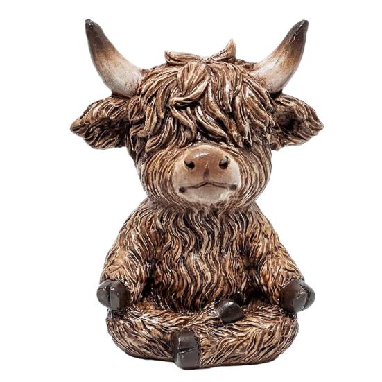 Yoga Highland Cow Figurine, Meditating Highland Cow Statue, Resin Zen Yoga Pose Scottish Cattle Ornament for Meditation Home Office Decoration C