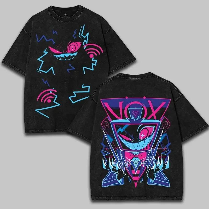 2026 Summer Hot Sale Anime Hazbin Hotel Vintage Tshirt Y2k Unisex Gothic Washed Clothes Hip Hop Streetwear Oversized Tshirt