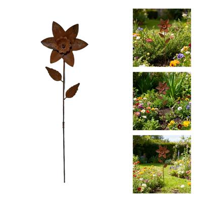 Fleur en Métal Rouillé Fleur Rouille Art de Jardin Piles de Fleurs Tuteurs Décoratifs pour Plantes Décoration de Jardin Maison