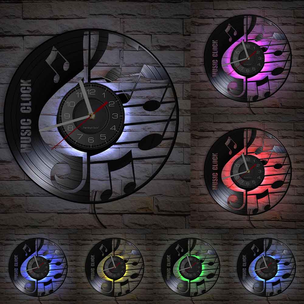 Music Notes Wall Art Treble Clef Vinyl Record Wall Clock Hanging Sheet Music Art Vintage Watch Rock N Roll Music Lover Gift