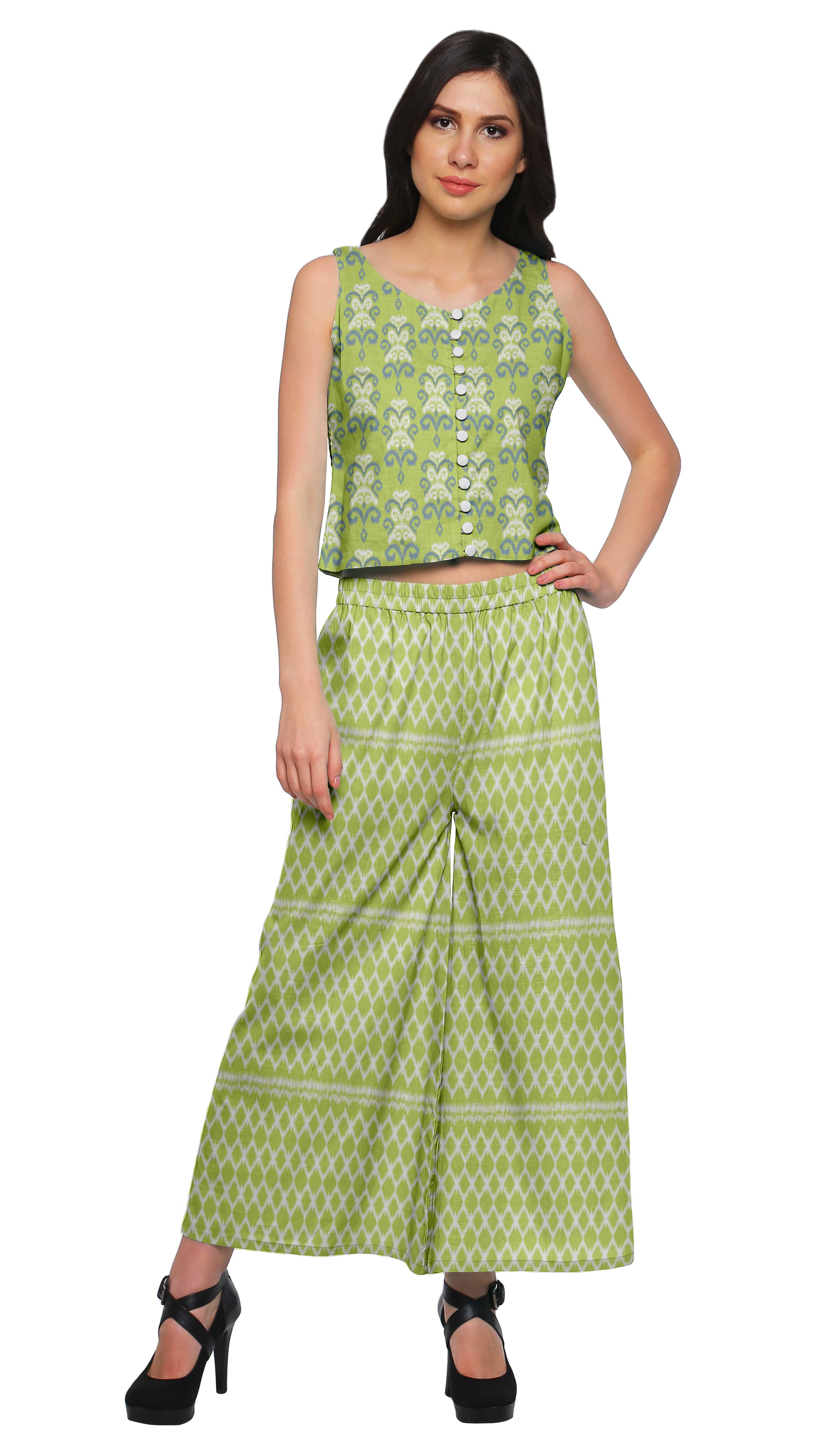 

Moomaya Crop Top Palazzo Set 2 Piece Outfit Dress Sleeveless Crop Top Palazzo XS лаймовий