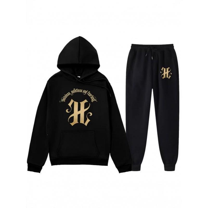 Herren Kapuzenpullover Mit Gotischem Bogen Buchstaben Druck Fleecegefüttert Lässiger Pullover