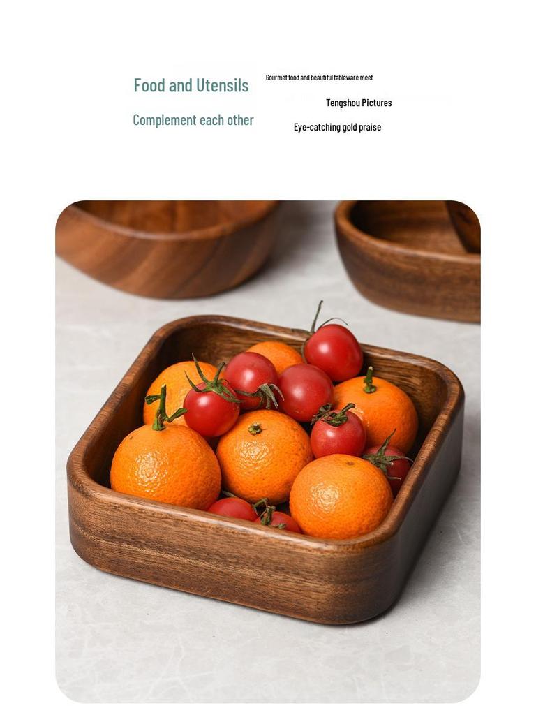 Solid Walnut Wooden Fruit & Salad Bowl - Round Plate for Dining & Household Use