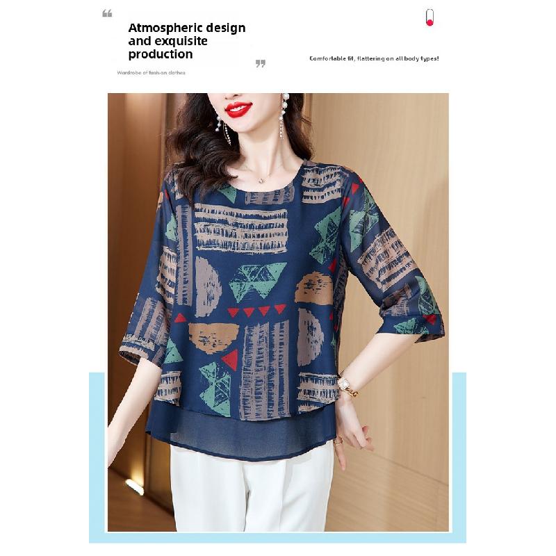 New Fashion Casual Short-sleeve Chiffon Blouse for Women, Summer Loose-fitting Pullover Plus-size Top