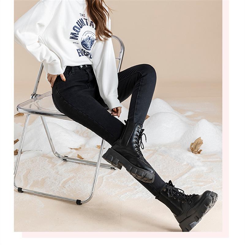 2022 Winter Korean Stytle Thick Pants Streetwear Trousers Fashion Warm Skinny Jeans for Women Female High Waist Slim Trousers