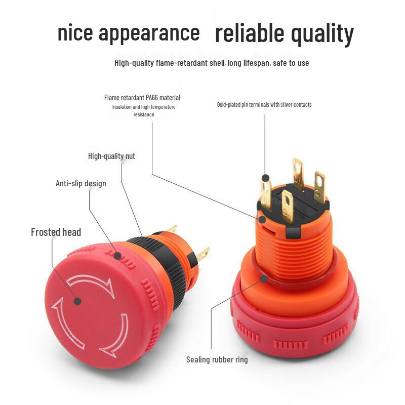 HUNJUN 16mm Mushroom Head Emergency Stop Push Button Switch