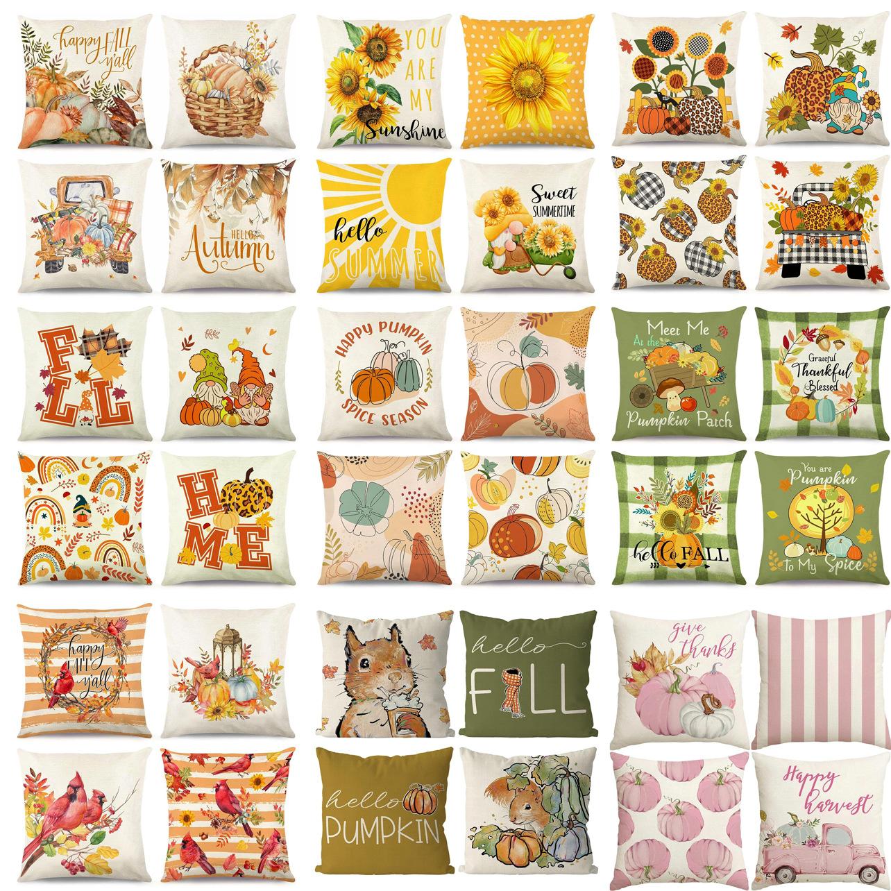 

Autumn Harvest Sofa Pillow Pumpkin Decorative Cushion Small Animal Squirrel Print Cushion Cover Pillow Cover 45 * 45Cm [without core]