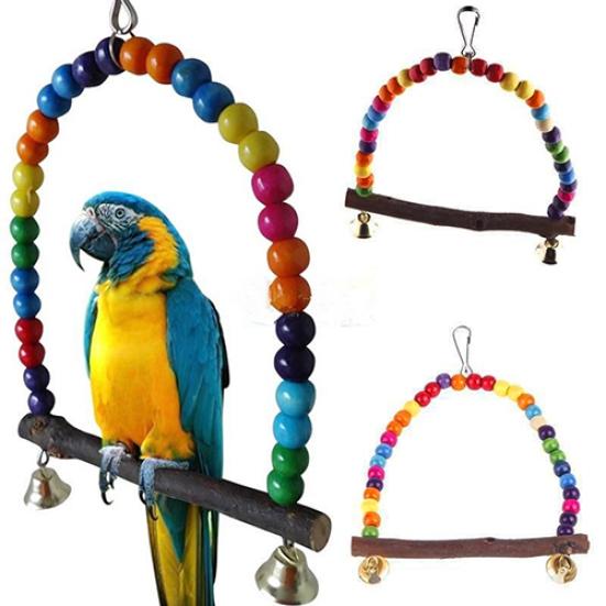 Barevná hračka pro ptáky papoušek houpačka klec stojan rám korela andulka závěsná houpací síť