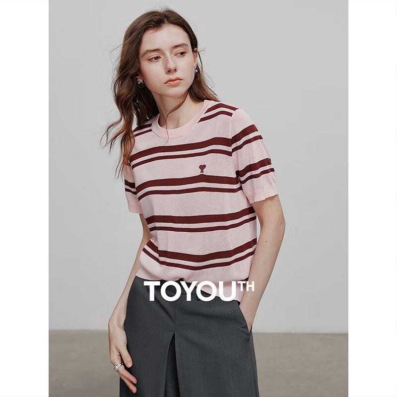 

Chuyu Women s 2025 Summer Ice-Cool Striped Embroidered Knit Top S
