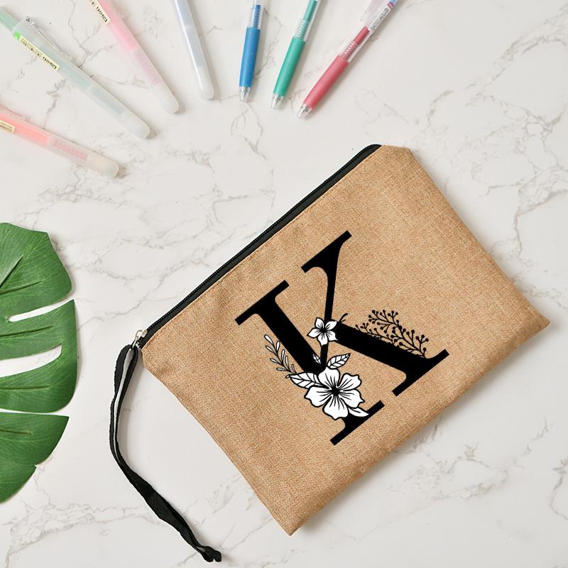 Fashion Letter Print Women Cosmetic Gift Bag Linen Zipper Pouch Travel Tote Storage Pouch Makeup Bag Classic Organizer Bag