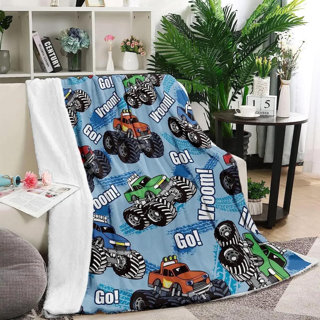 Monster Truck Blanket for Boys Car Throw Blankets Blue Soft Flannel Fleece Blanket for Kids Baby New Born Lightweight  grinch