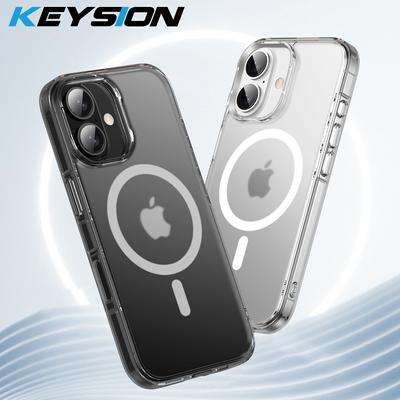 KEYSION Stoßfestes, klares, mattes Gehäuse für MagSafe für iPhone 16 Plus, weiches Silikon + transparente PC-Telefonrückseite für iPhone 16