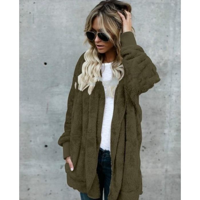 Ein mittellanger, beidseitiger Kunstpelzmantel für Damen, warme Wolljacke für Herbst und Winter