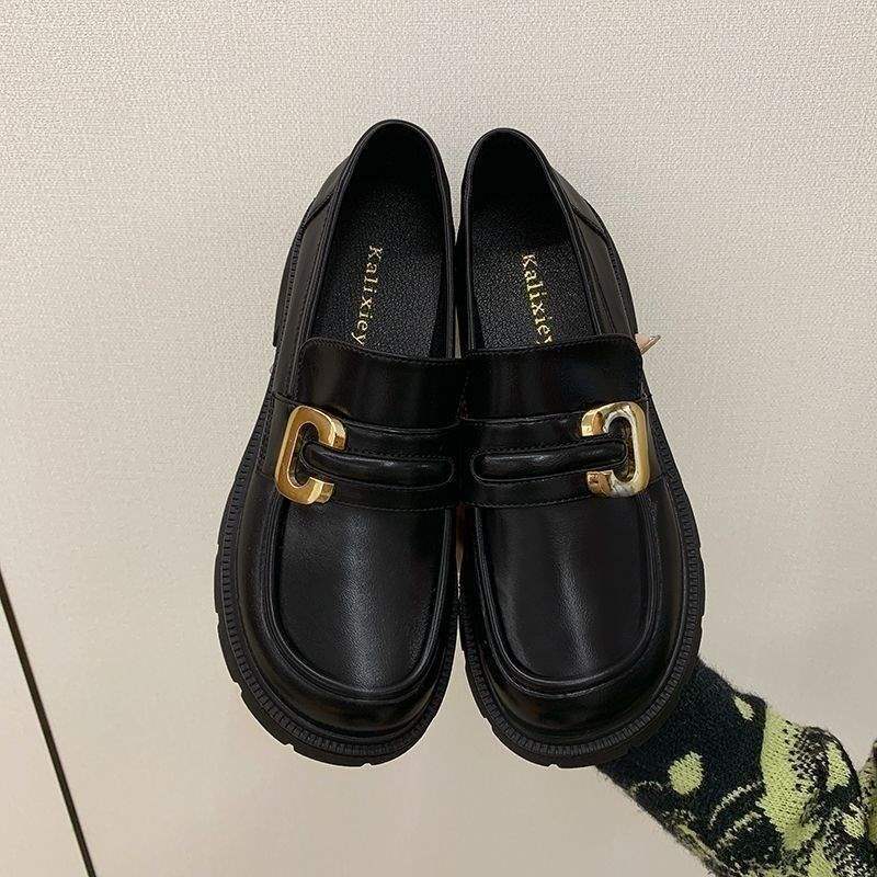 Real Soft Leather Loafers Women's 2025 Spring and Autumn New Muffin Sole Thick Heel Single Shoes British Style Versatile Soft Sole Small Leather Shoes