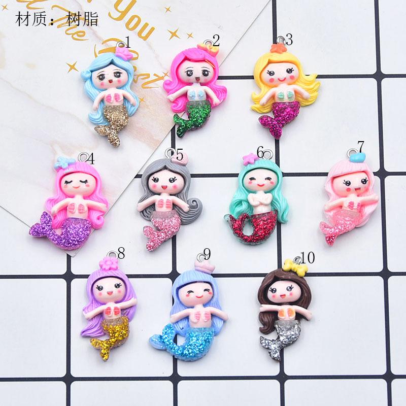 Colorful Resin Glitter Mermaid Girl Cartoon Doll Keychain Pendant DIY Jewelry Accessories