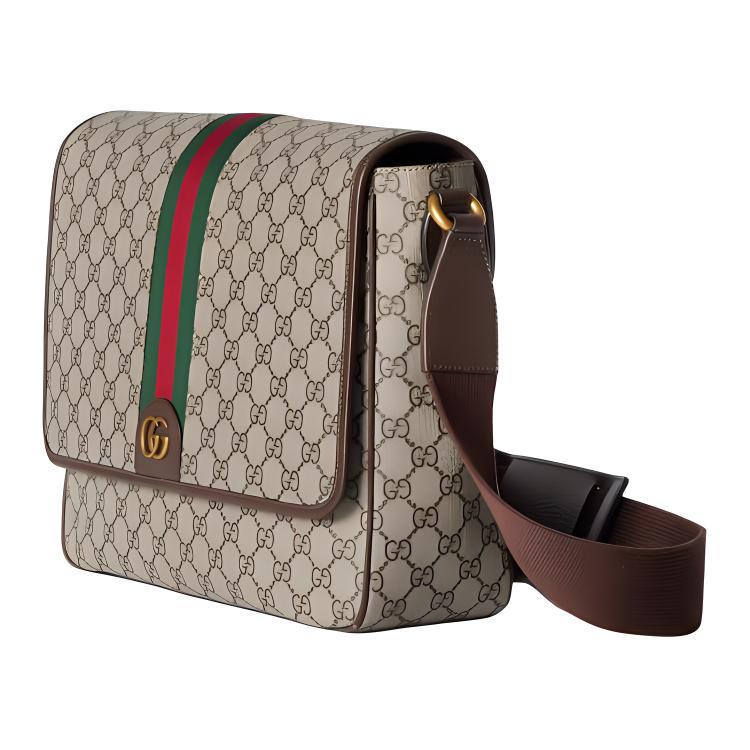 Gucci Ophidia Magnetic Closure Flap Adjustable Shoulder Strap Canvas And Leather Large Crossbody Bag Men bags Beige Ebony 792119-FACJQ-9741