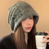 Wool gray knitted pile hat women's season big head circumference warm hat ear protector head cold hat showing small face
