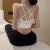 Sweet and Cute Sexy Cross Hollow Thick Cup Beauty Back Smock Student Sports Yoga Fitness Underwear Female Elastic  Camisole Undershirt