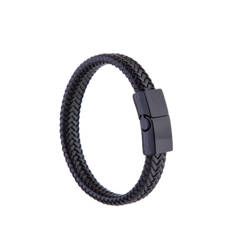 Popular Punk Style Black Woven Leather Bracelet with Personalized Magnetic Buckle and Fashionable Bracelet