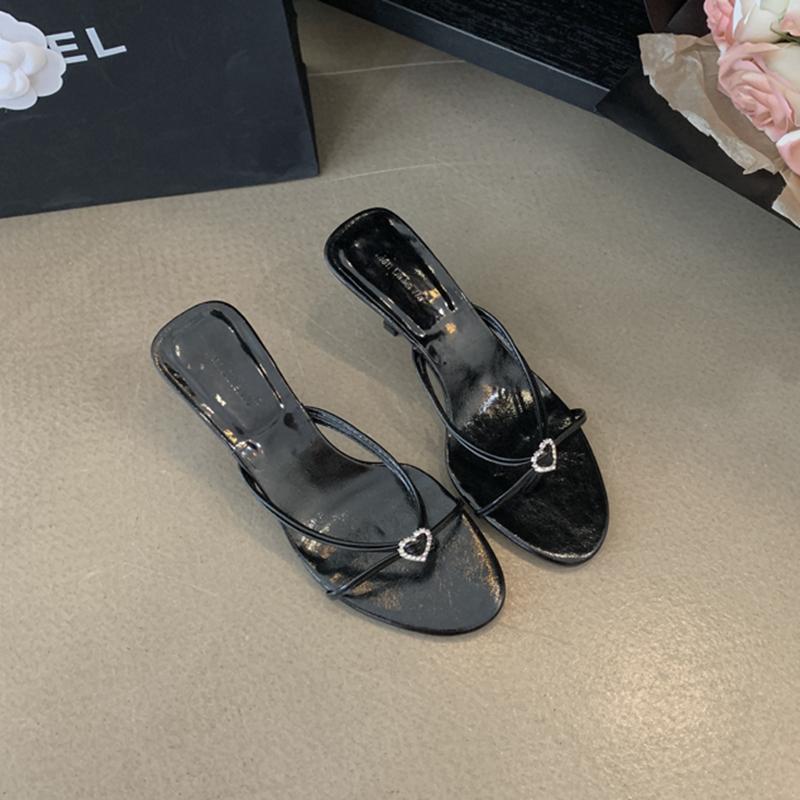 Mode SUOJIALUN 2025 Sommer Neu Damen Slipper Mode Schmaler Riemen Damen Elegant Sandalen Schuhe Dünner Hoher Absatz Kleid Slipper Flip Flop